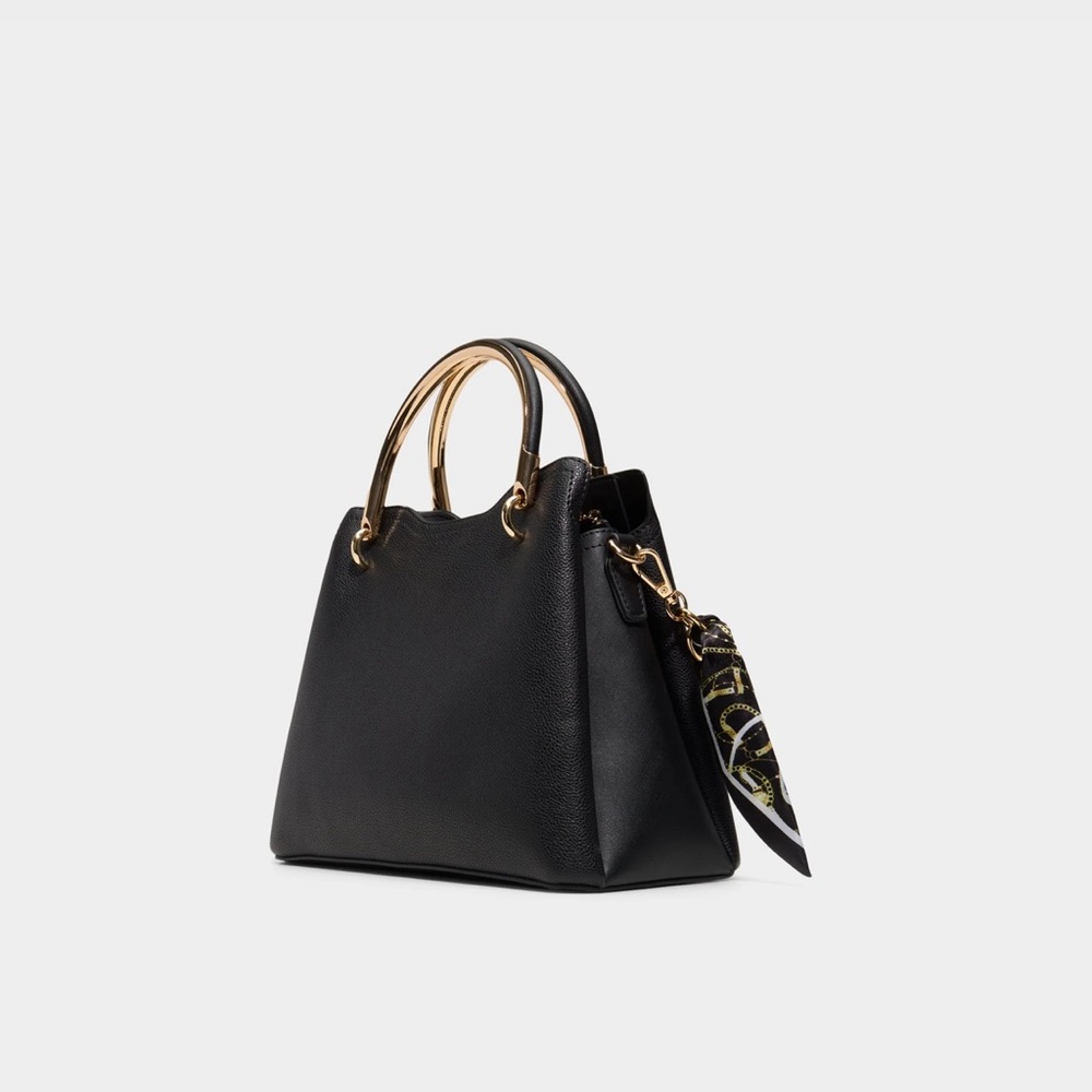 ALDO  Arrayann Black Satchel with Gold Circular Handles - Picture 6 of 6